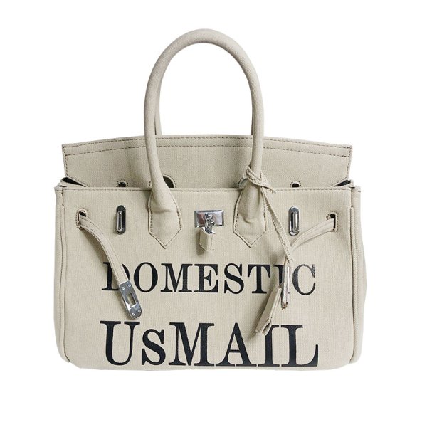 画像1:  printed canvas platinum army cloth bag Tote Bag 　アーミーキャンバスレタープリントトート ショルダー２WAY バッグ (1)