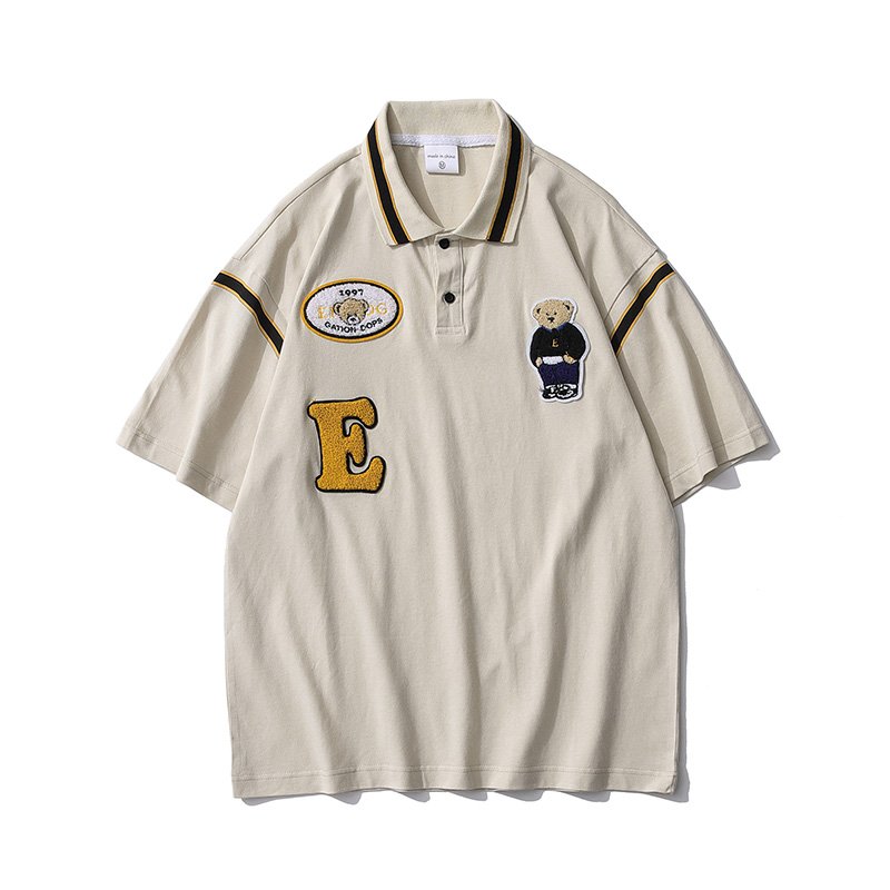 画像2: Unisex bear embroidery polo shirt Short Sleeve  男女兼用ベア クマ刺繡 半袖ポロシャツ (2)