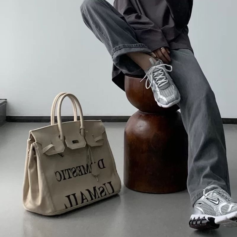 画像6:  printed canvas platinum army cloth bag Tote Bag  アーミーキャンバスレタープリントトート ショルダー2WAY バッグ (6)