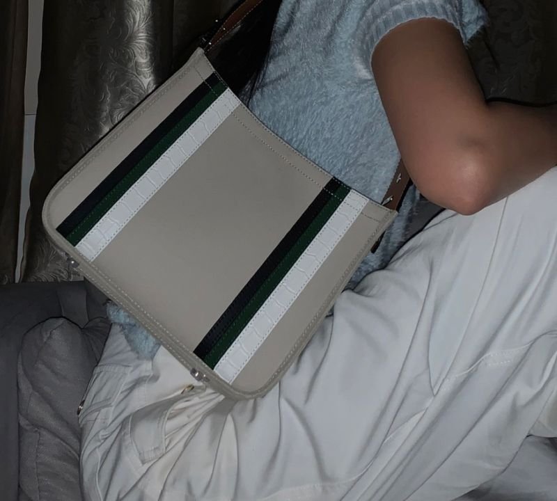 画像3: striped tote bag canvas and leather shoulder Tote Bag  ストライプ キャンバス&レザートート ショルダー2WAY バッグ (3)