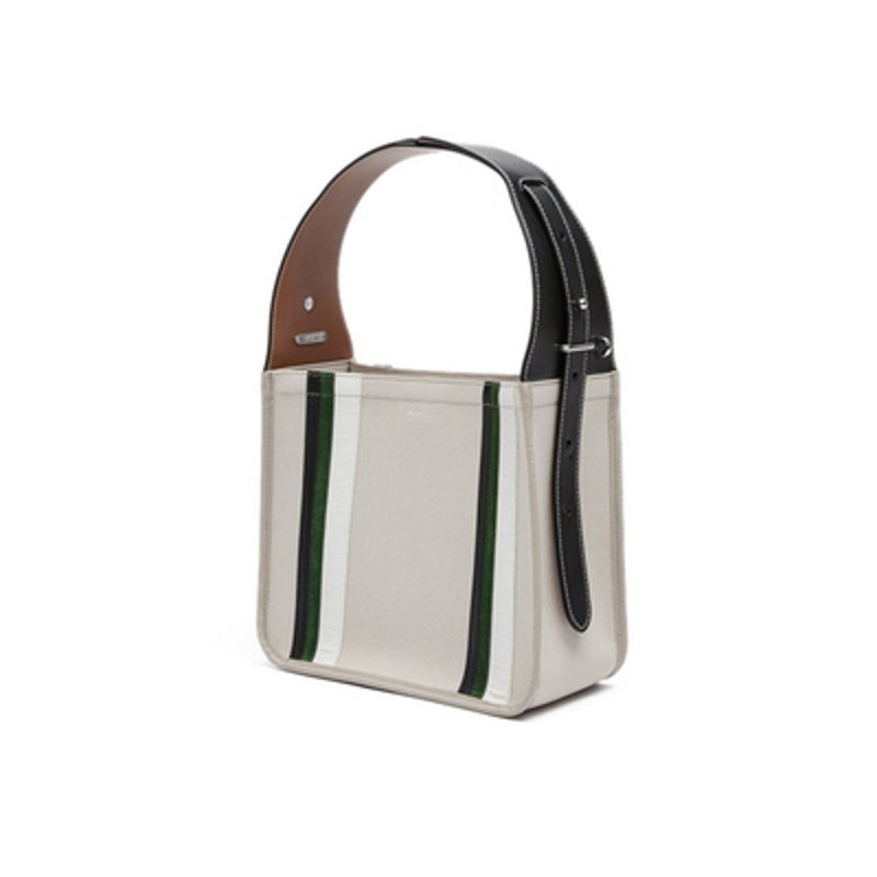 画像6: striped tote bag canvas and leather shoulder Tote Bag  ストライプ キャンバス&レザートート ショルダー2WAY バッグ (6)