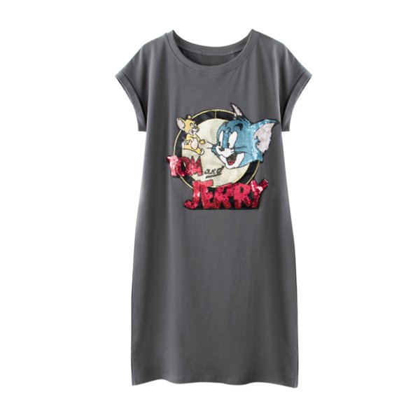 画像1: Tom and Jerry short sleeve dress　 トムとジェリー半袖ドレス スウェット ワンピース (1)