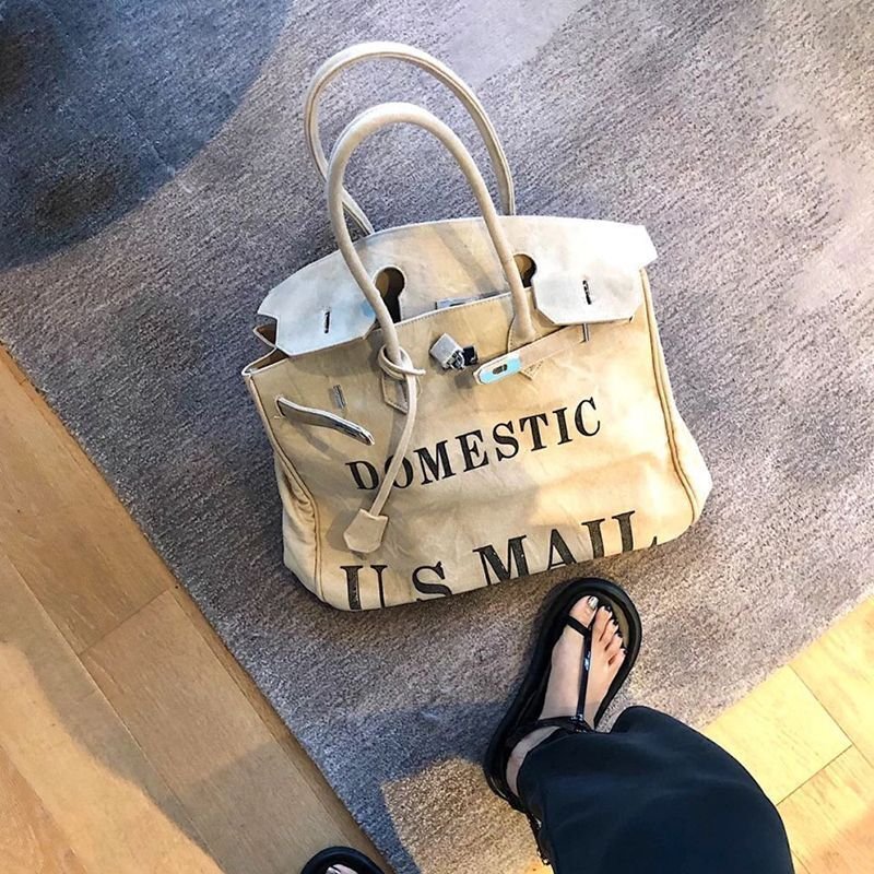 画像7:  printed canvas platinum army cloth bag Tote Bag  アーミーキャンバスレタープリントトート ショルダー2WAY バッグ (7)