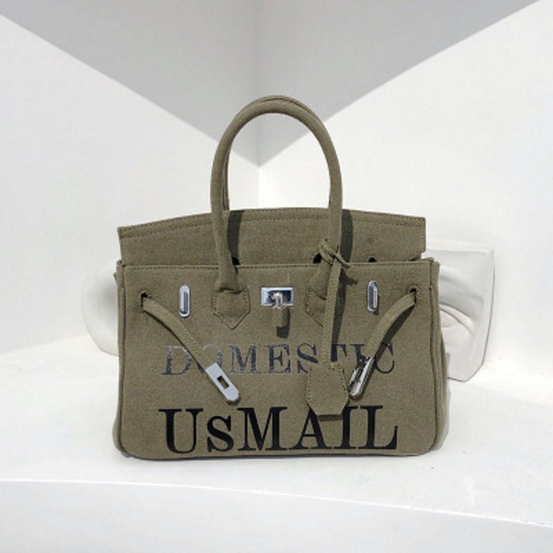 画像2:  printed canvas platinum army cloth bag Tote Bag  アーミーキャンバスレタープリントトート ショルダー2WAY バッグ (2)