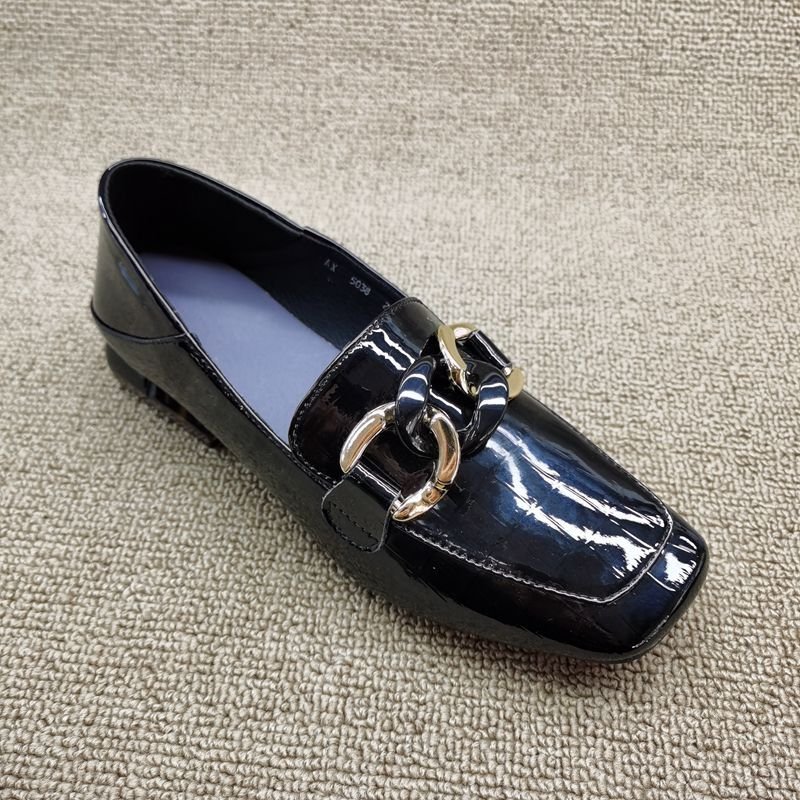 画像3: Square head genuine leather leather flat slip-on pumps shoes   本革レザーエナメルチェーン付きフラットスリッポン パンプスシューズ　 (3)