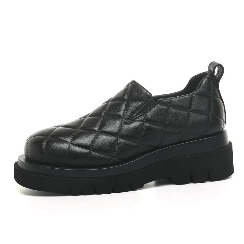 画像2:  Leather quilted chunky sole slip-on pumps shoes   レザーキルティングチャンキーソール厚底スリッポン パンプスシューズ　 (2)