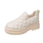 画像1:  Leather quilted chunky sole slip-on pumps shoes   レザーキルティングチャンキーソール厚底スリッポン パンプスシューズ　 (1)