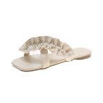 画像5: Fairy style seaside vacation sandals and slippers pumps shoes   パール付きフェアリー ギャザーフラットサンダル パンプスシューズ　 (5)