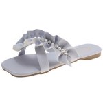 画像1: Fairy style seaside vacation sandals and slippers pumps shoes   パール付きフェアリー ギャザーフラットサンダル パンプスシューズ　 (1)