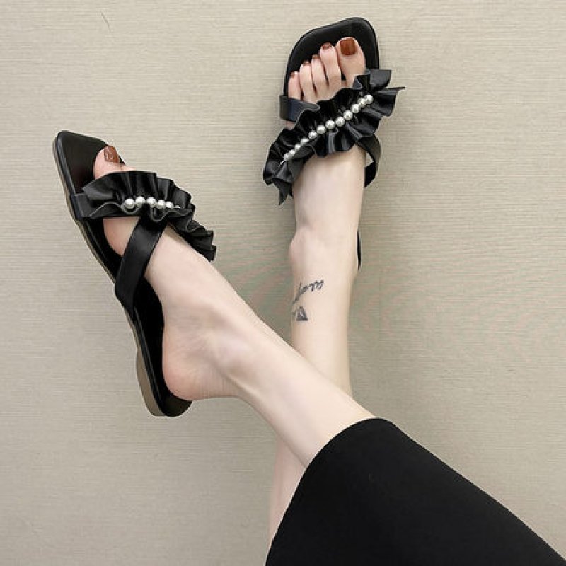 画像6: Fairy style seaside vacation sandals and slippers pumps shoes   パール付きフェアリー ギャザーフラットサンダル パンプスシューズ　 (6)