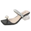 画像1: Transparent heel tong sandals with pearls pumps shoes   パール付き透明ヒールトングサンダル パンプスシューズ　 (1)