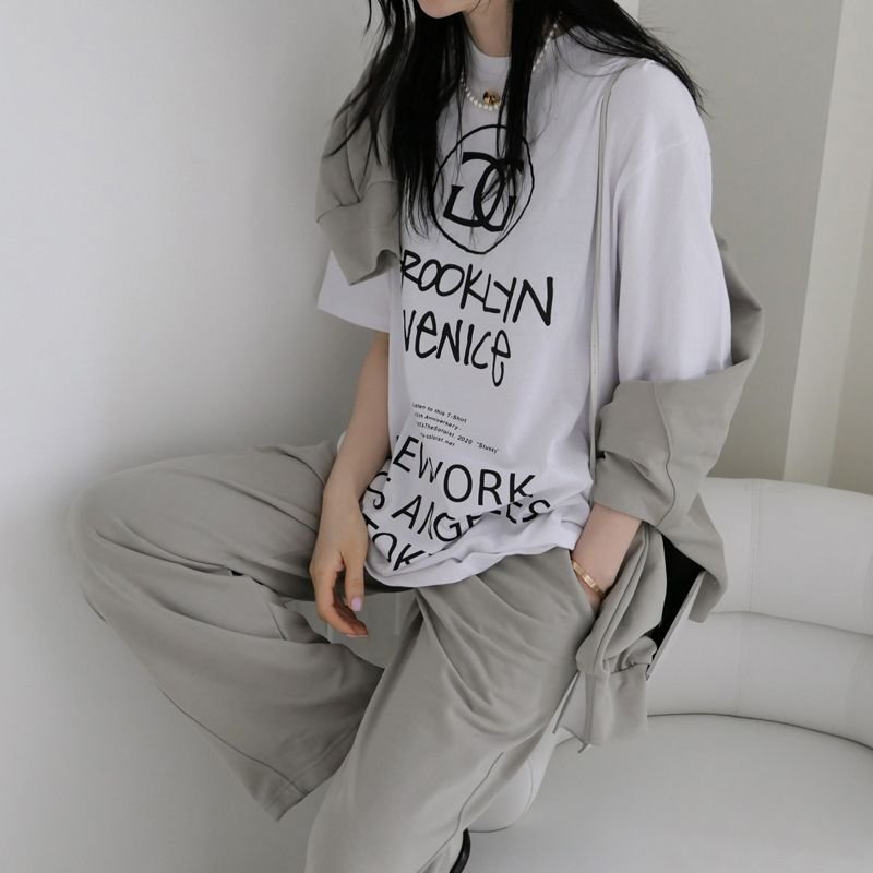画像5: letter printed Short Sleeve loose T-shirt   レタープリントオーバーサイズ半袖Tシャツ 男女兼用 (5)