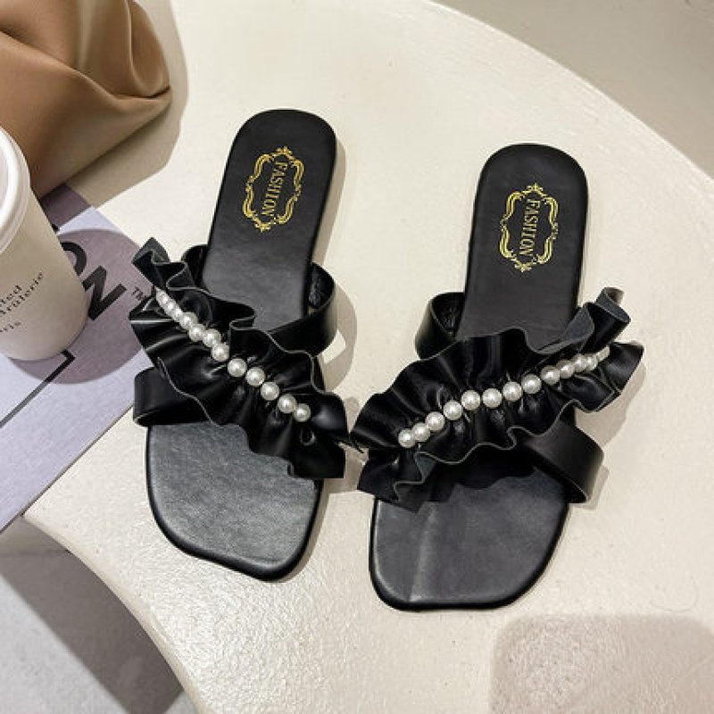 画像3: Fairy style seaside vacation sandals and slippers pumps shoes   パール付きフェアリー ギャザーフラットサンダル パンプスシューズ　 (3)