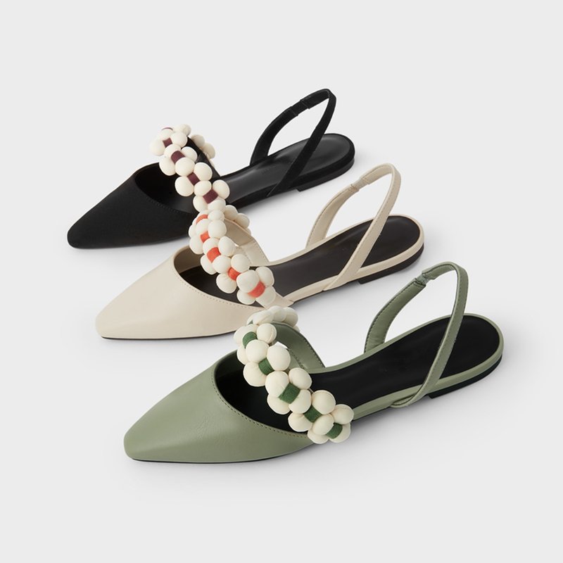 画像7: Fairy style sweet green flower strap slingback sandals pumps shoes   レザーフェアリースタイルフラワー ストラップ バック フラット パンプスシューズ  (7)