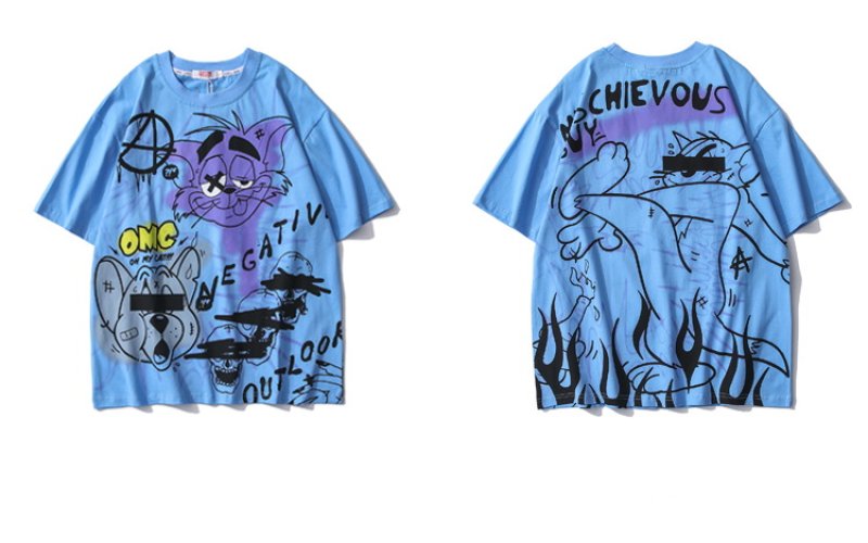 画像2:  Unisex tom and jerry＆ Skull graphics short-sleevedT-shirt スカル  男女兼用ユニセックストムとジェリー&スカル グラフィック半袖Tシャツ (2)