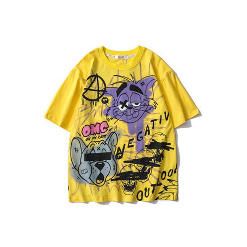 画像4:  Unisex tom and jerry＆ Skull graphics short-sleevedT-shirt スカル  男女兼用ユニセックストムとジェリー&スカル グラフィック半袖Tシャツ (4)