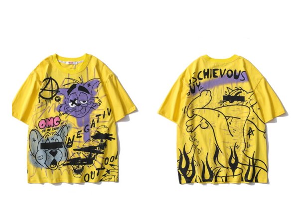 画像1:  Unisex tom and jerry＆ Skull graphics short-sleevedT-shirt スカル  男女兼用ユニセックストムとジェリー&スカル グラフィック半袖Tシャツ (1)