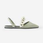 画像3: Fairy style sweet green flower strap slingback sandals pumps shoes   レザーフェアリースタイルフラワー ストラップ バック フラット パンプスシューズ　 (3)