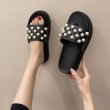 画像4: Women  Quilted sandals with pearl slippers  プラットフォーム キルティングレザーパール付きサンダル  スリッパ (4)