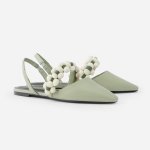 画像6: Fairy style sweet green flower strap slingback sandals pumps shoes   レザーフェアリースタイルフラワー ストラップ バック フラット パンプスシューズ　 (6)