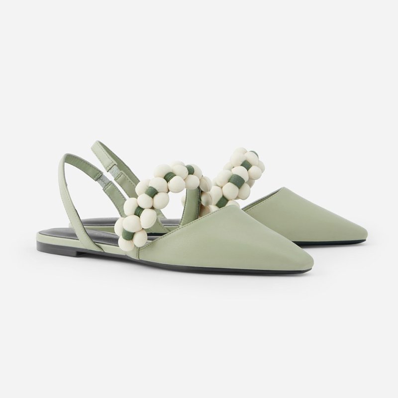 画像6: Fairy style sweet green flower strap slingback sandals pumps shoes   レザーフェアリースタイルフラワー ストラップ バック フラット パンプスシューズ  (6)