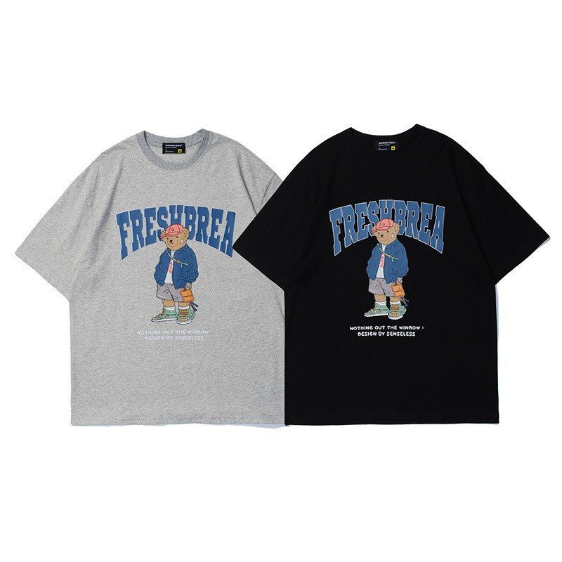 画像5: Take a walk bear print short-sleeved short-sleeved T-shirt  男女兼用ユニセックスウォーキング熊ベアプリント半袖Tシャツ (5)