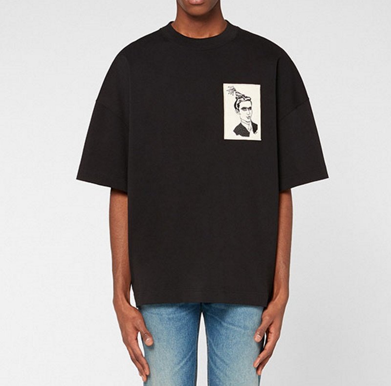 画像3: French portrait embroidery patch short-sleeved T-shirt　 男女兼用ユニセックスフレンチポートレートポケット半袖Tシャツ (3)