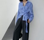 画像4: irregular striped long sleeve blouse shirt　イレギュラーストライプ ボーダーブラウス　シャツ (4)