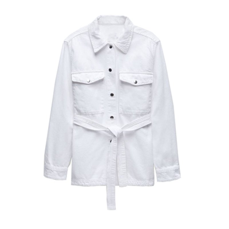 画像4: Womens Oversized Color Belt Long Denim Jacket  オーバーサイズ ベルト付き ロング デニム シャツ型 ジャケット (4)