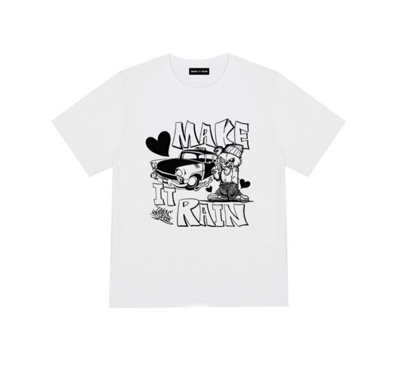 画像2: MAKE IT RAIN Letter logo short-sleeved T-shirt　 男女兼用ユニセックスmake it rainロゴ半袖Tシャツ (2)