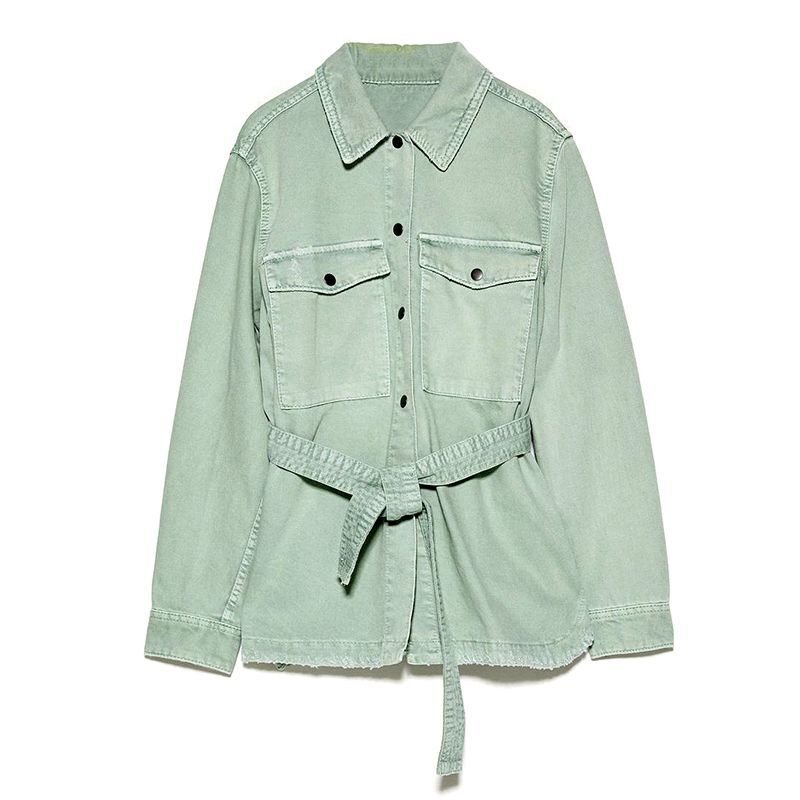 画像2: Womens Oversized Color Belt Long Denim Jacket  オーバーサイズ ベルト付き ロング デニム シャツ型 ジャケット (2)