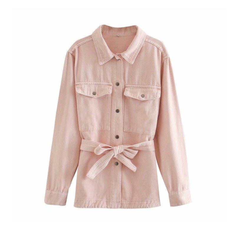 画像3: Womens Oversized Color Belt Long Denim Jacket  オーバーサイズ ベルト付き ロング デニム シャツ型 ジャケット (3)