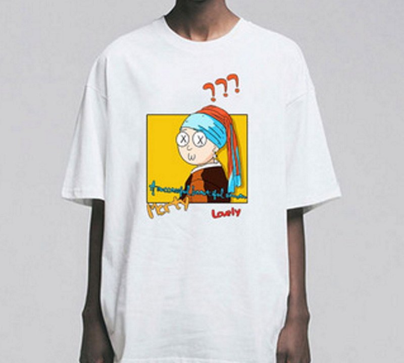 画像4: Unisex  Vermeer The Girl with Pearl Earring Parody Short Sleeve T-shirt   男女兼用  ユニセックス真珠の耳飾りパロディー 半袖Tシャツ (4)