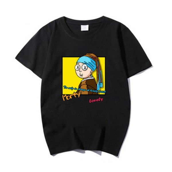 画像1: Unisex  Vermeer The Girl with Pearl Earring Parody Short Sleeve T-shirt   男女兼用  ユニセックス真珠の耳飾りパロディー 半袖Tシャツ (1)