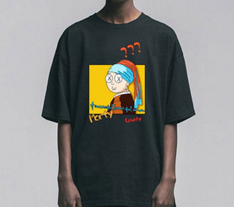 画像3: Unisex  Vermeer The Girl with Pearl Earring Parody Short Sleeve T-shirt   男女兼用  ユニセックス真珠の耳飾りパロディー 半袖Tシャツ (3)