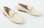 画像3: women's Quilted leather flat slip-on  with chain and pearl pumps shoes   レザー チェーン＆パール付きキルティングフラットスリッポン パンプスシューズ　 (3)