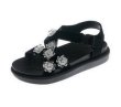 画像1: Crystal flower Roman sandals and slippers shoes   クリスタルフラワー付きプラットフォーム サンダル  スリッパ シューズ　 (1)