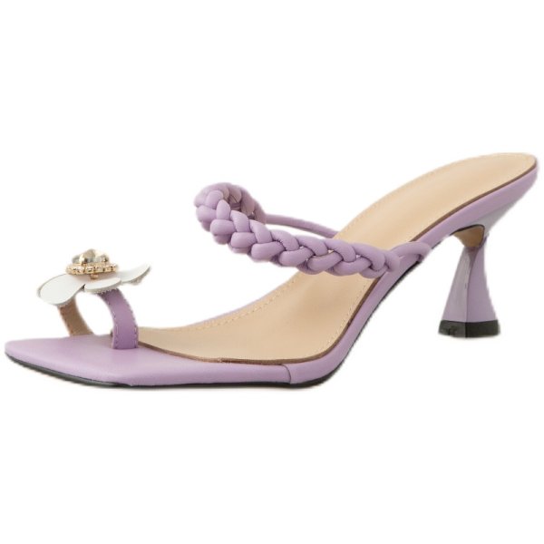 画像1: daisy fairy style one-toe braided stiletto  sandals shoes   デイジー&ラインストーン付きフェアリースタイルヒールサンダル スリッパ   シューズ　 (1)