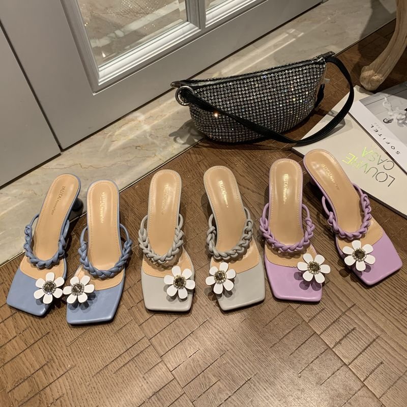 画像2: daisy fairy style one-toe braided stiletto  sandals shoes   デイジー&ラインストーン付きフェアリースタイルヒールサンダル スリッパ   シューズ　 (2)