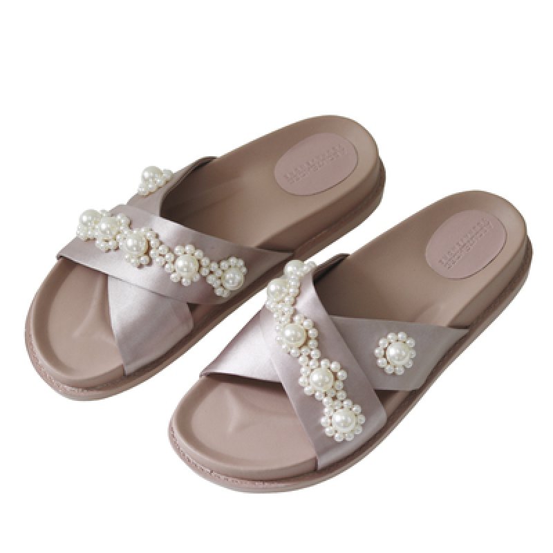 画像2: Women  pearl cross wear sandals and slippers　パール付きクロスフラットサンダル 　スリッパ (2)