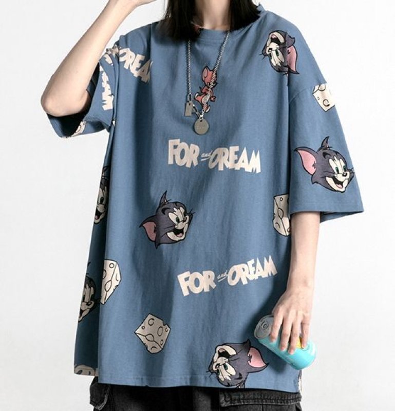 画像4: Tom & Jerry Hip hop Men and Women tshirts トム&ジェリー トムとジェリー オーバーサイズ 総柄プリントTシャツ 男女兼用 ユニセックス (4)