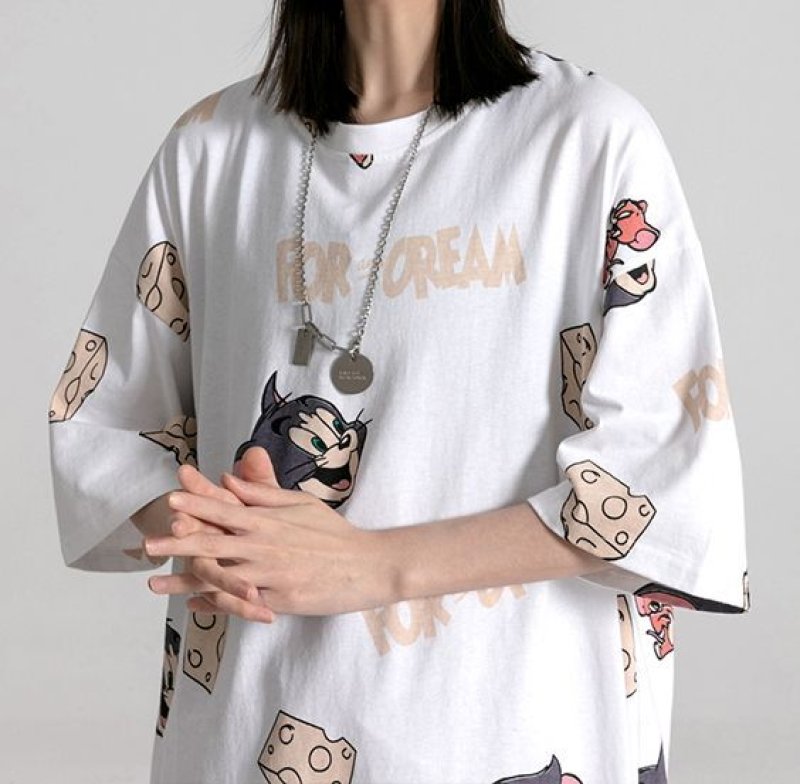 画像2: Tom & Jerry Hip hop Men and Women tshirts トム&ジェリー トムとジェリー オーバーサイズ 総柄プリントTシャツ 男女兼用 ユニセックス (2)