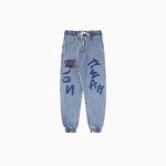 画像2: Men's Denim Jeans wide-leg pants graffiti paint trend gradient loose-fitting harem pants ユニセックスパンツ 男女兼用 ロゴプリント デニムパンツ ジョガーパンツ (2)
