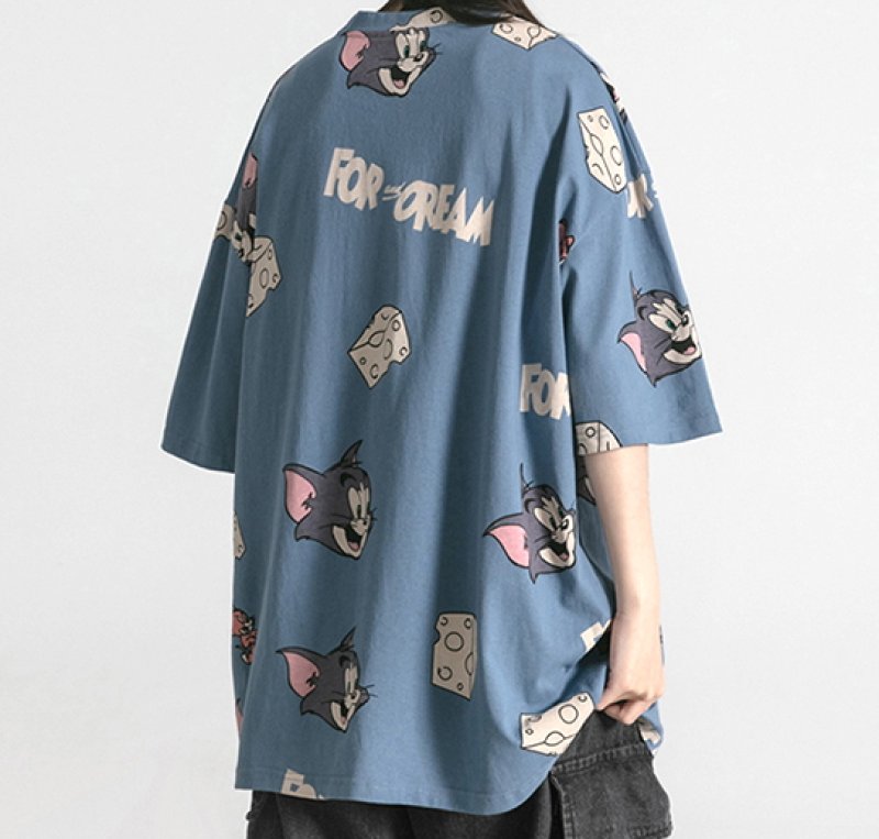 画像5: Tom & Jerry Hip hop Men and Women tshirts トム&ジェリー トムとジェリー オーバーサイズ 総柄プリントTシャツ 男女兼用 ユニセックス (5)