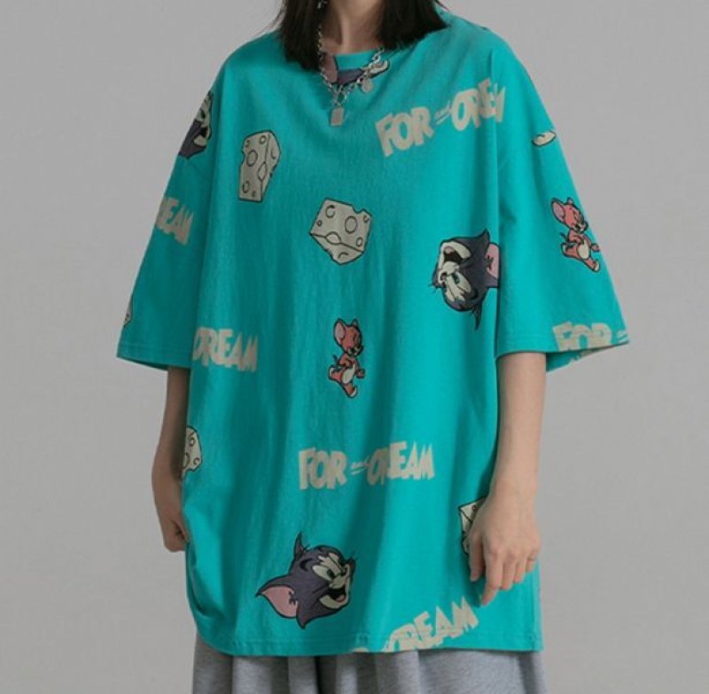 画像3: Tom & Jerry Hip hop Men and Women tshirts トム&ジェリー トムとジェリー オーバーサイズ 総柄プリントTシャツ 男女兼用 ユニセックス (3)