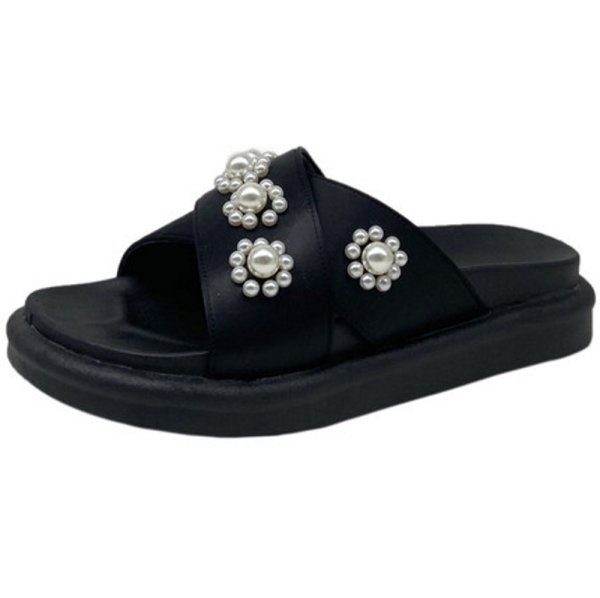 画像1: Women  pearl cross wear sandals and slippers　パール付きクロスフラットサンダル 　スリッパ (1)