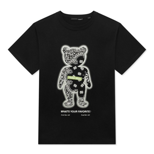 画像1: Unisex Paisley bear print short sleeve T-shirt   ユニセックス 男女兼用 ペイズリー  バンダナ柄  ベア 熊 ブロークンハートプリント半袖Tシャツ (1)