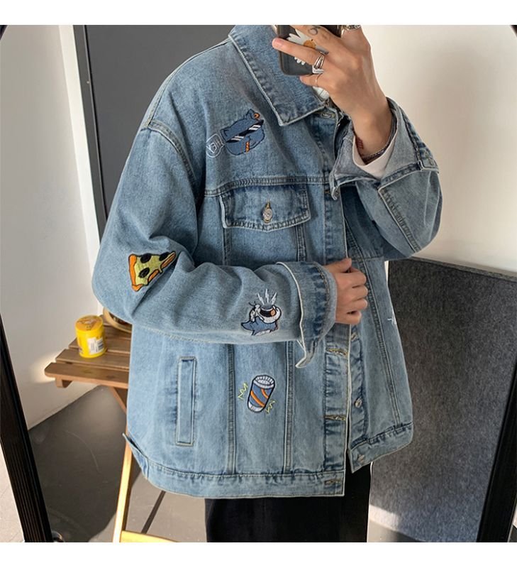 画像3: Unisex  Tom and Jerry & American Comic Embroidered Denim Jacket blouson 　ユニセックス男女兼用トムとジェリー＆アメリカンコミック刺繍デニムジャケット Gジャン  ブルゾン  MA-1 ボンバー   (3)