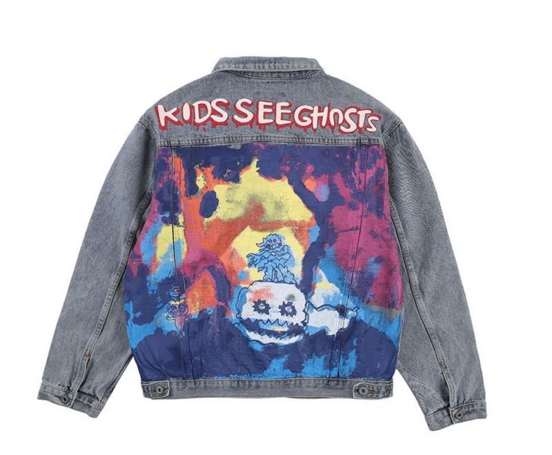 画像2: Unisex  NAGRI street graffiti smiley face letter printing loose retro old washed denim jacket blouson  ユニセックス男女兼用 ナグリ ストリートグラフィティスマイリーフェイス レタープリント Gジャン  ブルゾン  MA-1 ボンバー   (2)