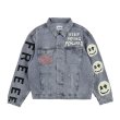 画像6: Unisex  NAGRI street graffiti smiley face letter printing loose retro old washed denim jacket blouson 　ユニセックス男女兼用 ナグリ ストリートグラフィティスマイリーフェイス レタープリント Gジャン  ブルゾン  MA-1 ボンバー   (6)